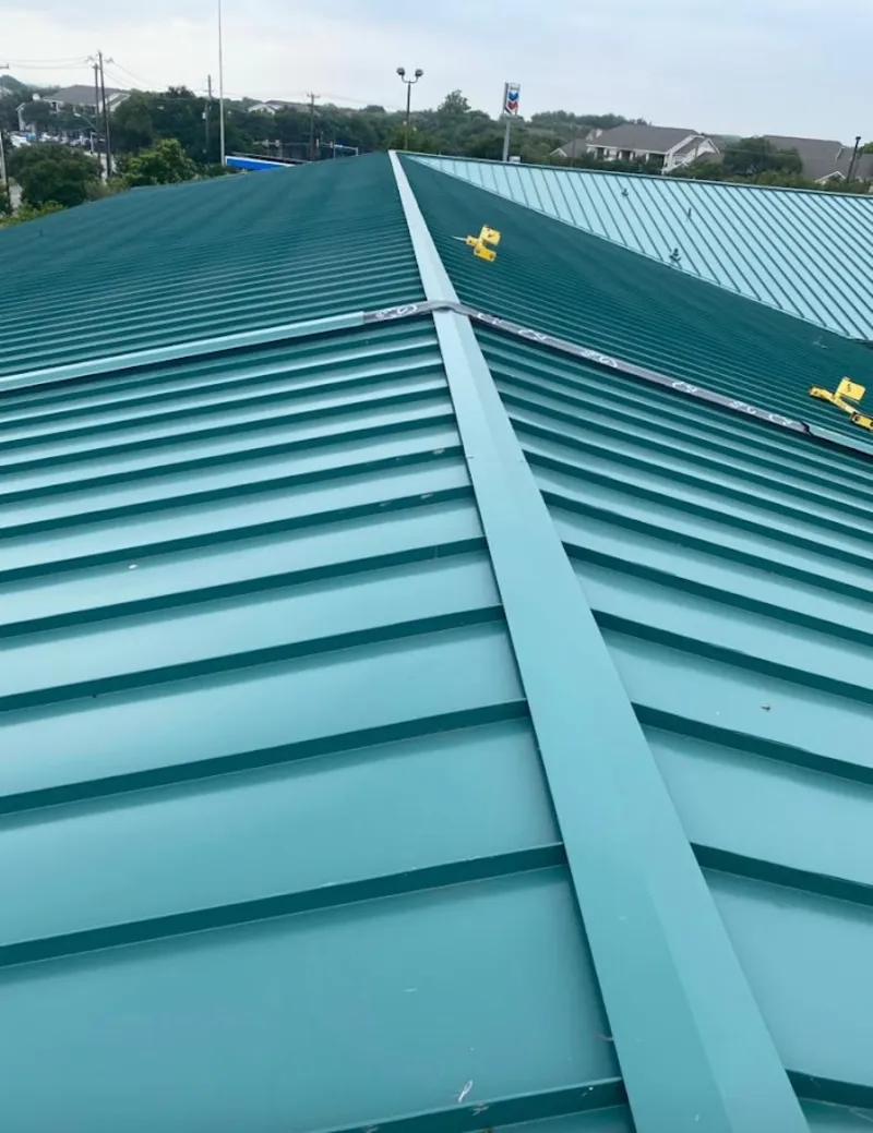 Green commercial metal roof ridge and valley for Metal Roof Repair in Burr Ridge